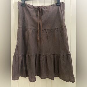 Brown linen short skirt with draw string waist
